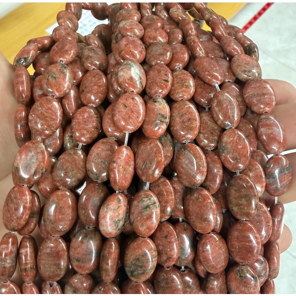 No_1392_Natural Sesame Red Jasper Oval Bead_10*14mm_(Sold Per Strand)