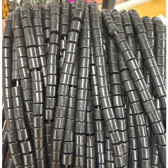 No_1421_Natural Black Stone Cylinder_4*4mm_(Sold Per Strand)