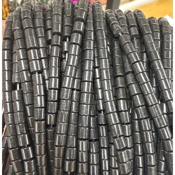 No_1421_Natural Black Stone Cylinder_4*4mm_(Sold Per Strand)