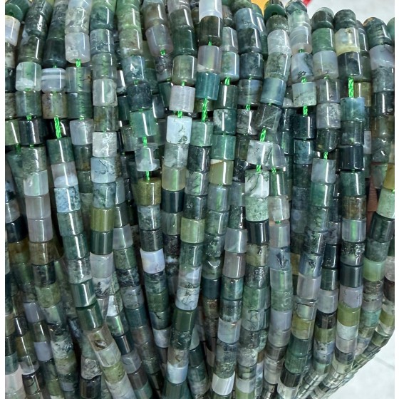No_1438_Natural Moss Agate Cylinder_4*4mm_(Sold Per Strand)