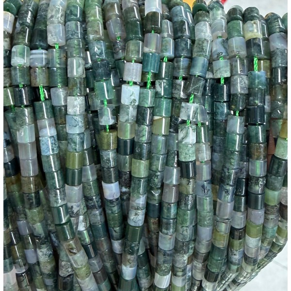 No_1438_Natural Moss Agate Cylinder_4*4mm_(Sold Per Strand)