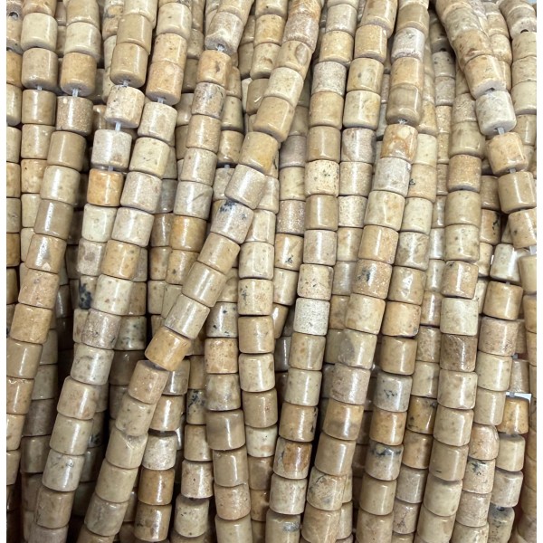 No_1449_Natural Yellow Sand Stone Cylinder_4*4mm_(Sold Per Strand)