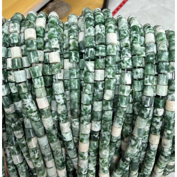 No_1452_Natural Green Dot Stone Cylinder_4*4mm_(Sold Per Strand)