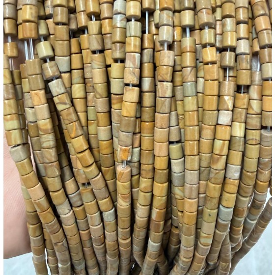 No_1461_Natural Yellow Picture Jasper Cylinder_4*4mm_(Sold Per Strand)