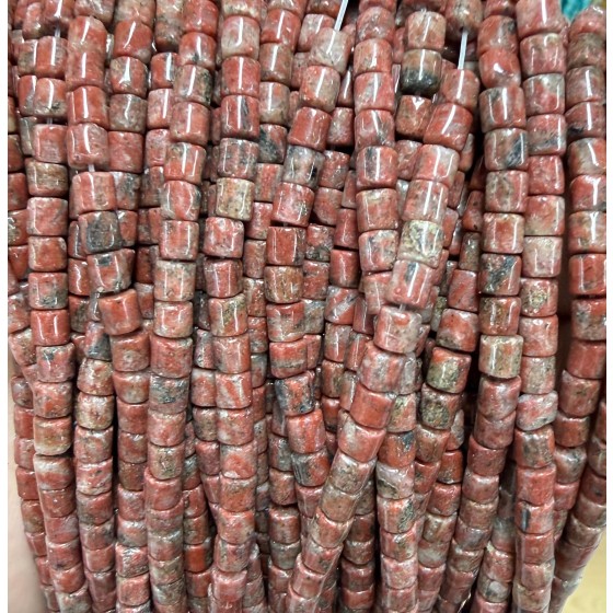 No_1463_Natural Sesame Red Jasper Cylinder_4*4mm_(Sold Per Strand)