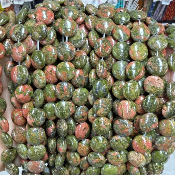 No_1514_Natural Unakite Coin Beads_10mm_(Sold Per Strand)