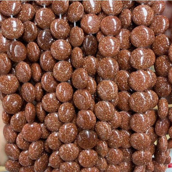 No_1522_Synthetic Goldstone Coin Beads_10mm_(Sold Per Strand)