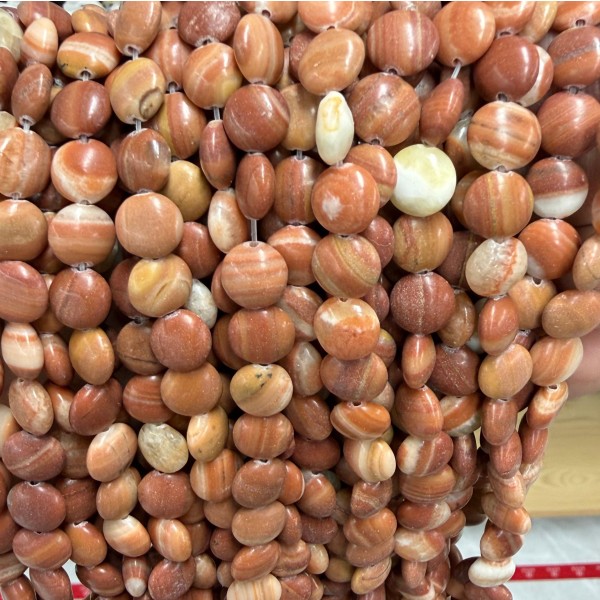 No_1545_Natural Red Banded Red Jasper Coin Beads_10mm_(Sold Per Strand)