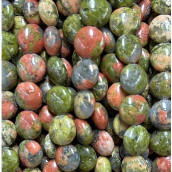 No_1581_Natural Unakite Coin Beads_8mm_(Sold Per Strand)