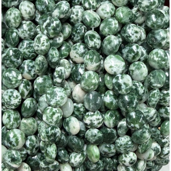 No_1587_Natural Green Dot Stone Coin Beads_8mm_(Sold Per Strand)