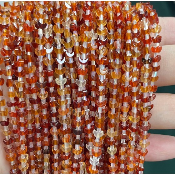 No_1602_Natural Red Agate Center Drilled (short) Crescent Bead_4mm_(Sold Per Strand)