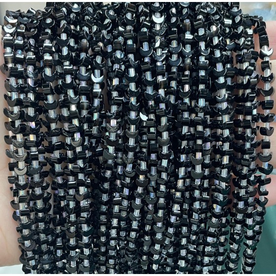 No_1603_Natural Black Agate Center Drilled (short) Crescent Bead_4mm_(Sold Per Strand)