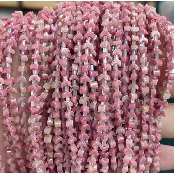 No_1604_Natural Rhodonite Center Drilled (short) Crescent Bead_4mm_(Sold Per Strand)