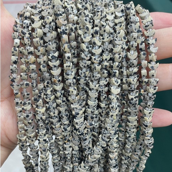 No_1608_Natural Dalmation Jasper Center Drilled (short) Crescent Bead_6mm_(Sold Per Strand)