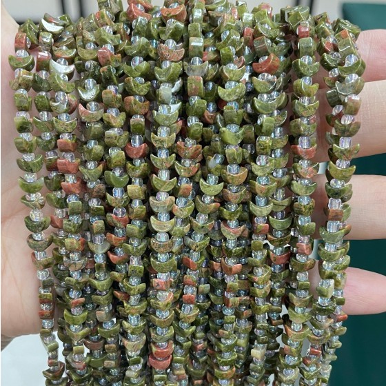 No_1609_Natural Unakite Center Drilled (short) Crescent Bead_6mm_(Sold Per Strand)