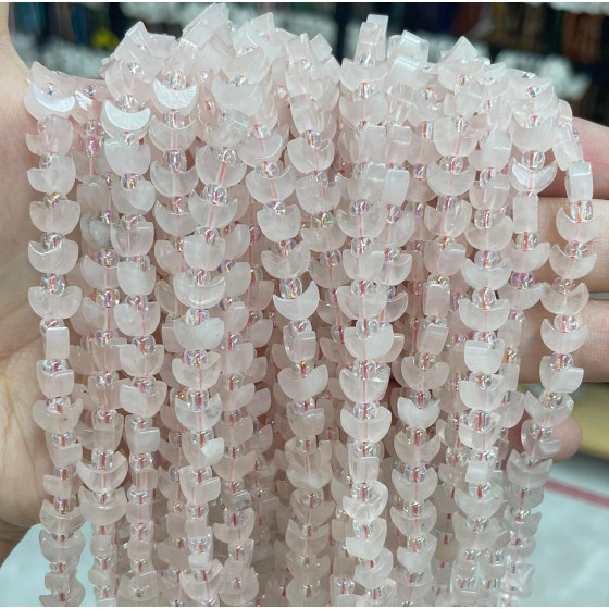 No_1621_Natural Rose Quartz Center Drilled (short) Crescent Bead_8mm_(Sold Per Strand)