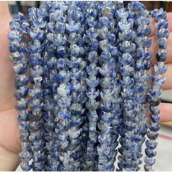No_1628_Natural Blue Dalmation Jasper Center Drilled (short) Crescent Bead_8mm_(Sold Per Strand)