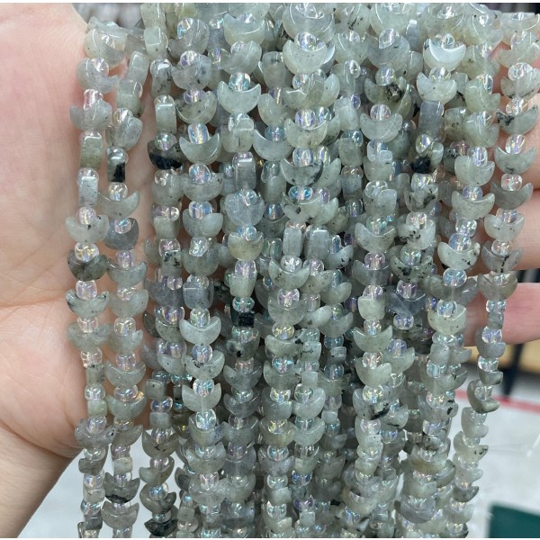 No_1629_Natural White Labradorite Center Drilled (short) Crescent Bead_8mm_(Sold Per Strand)