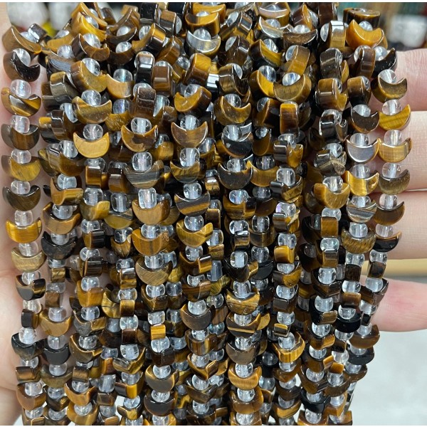 No_1632_Natural Yellow Tiger Eye Stone Center Drilled (short) Crescent Bead_8mm_(Sold Per Strand)