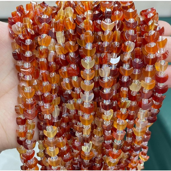 No_1633_Natural Red Agate Center Drilled (short) Crescent Bead_8mm_(Sold Per Strand)