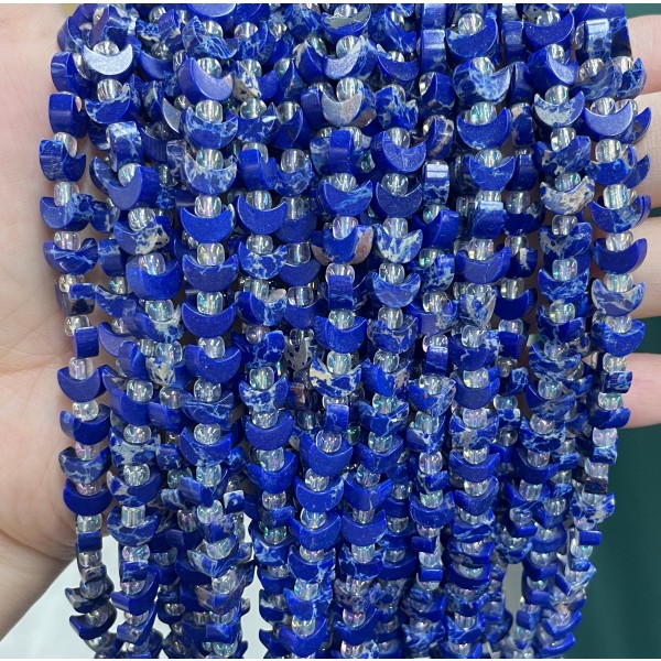 No_1636_Synthetic Dark Blue Imperial Jasper Center Drilled (short) Crescent Bead_8mm_(Sold Per Strand)