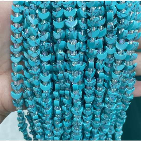 No_1637_Synthetic Blue Turquoise Center Drilled (short) Crescent Bead_8mm_(Sold Per Strand)