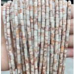 No_1640_Natural Red Network Jasper Hexagonal Cylinder_4*6mm_(Sold Per Strand)