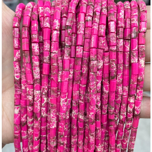 No_1641_Synthetic Rose Red Imperial Jasper Hexagonal Cylinder_4*6mm_(Sold Per Strand)