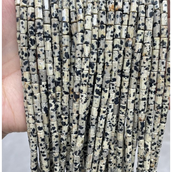 No_1643_Natural Dalmation Jasper Hexagonal Cylinder_4*6mm_(Sold Per Strand)