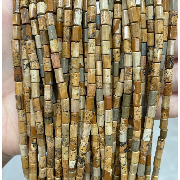 No_1644_Natural Picture Jasper Hexagonal Cylinder_4*6mm_(Sold Per Strand)