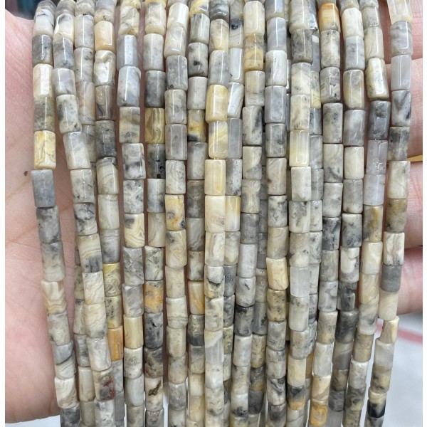 No_1646_Natural Crazy Agate Hexagonal Cylinder_4*6mm_(Sold Per Strand)