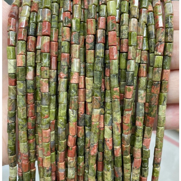 No_1649_Natural Unakite Hexagonal Cylinder_4*6mm_(Sold Per Strand)