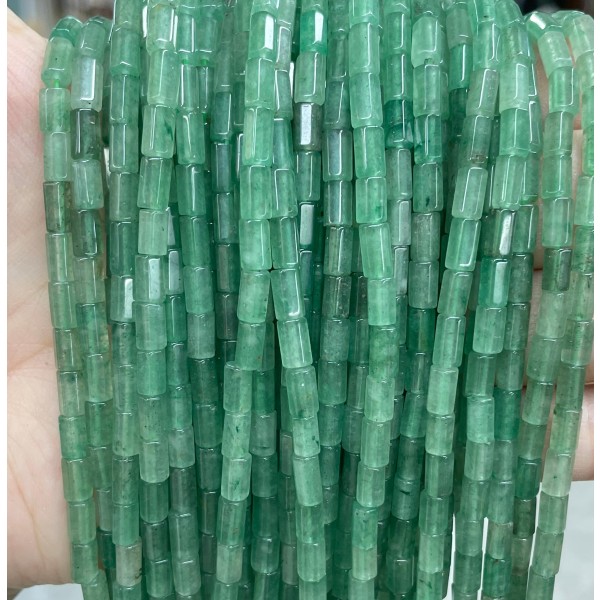 No_1650_Natural Green Aventurine Hexagonal Cylinder_4*6mm_(Sold Per Strand)