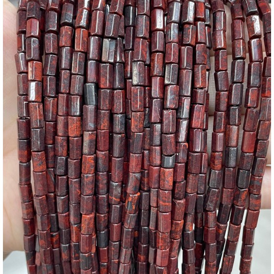 No_1654_Natural Red Poppy Jasper Hexagonal Cylinder_4*6mm_(Sold Per Strand)