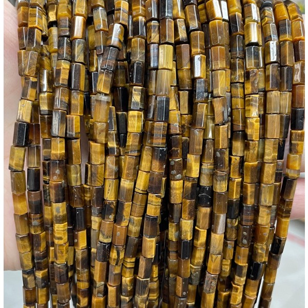 No_1660_Natural Yellow Tiger Eye Stone Hexagonal Cylinder_4*6mm_(Sold Per Strand)
