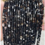 No_1662_Natural Black Striped Agate Hexagonal Cylinder_4*6mm_(Sold Per Strand)