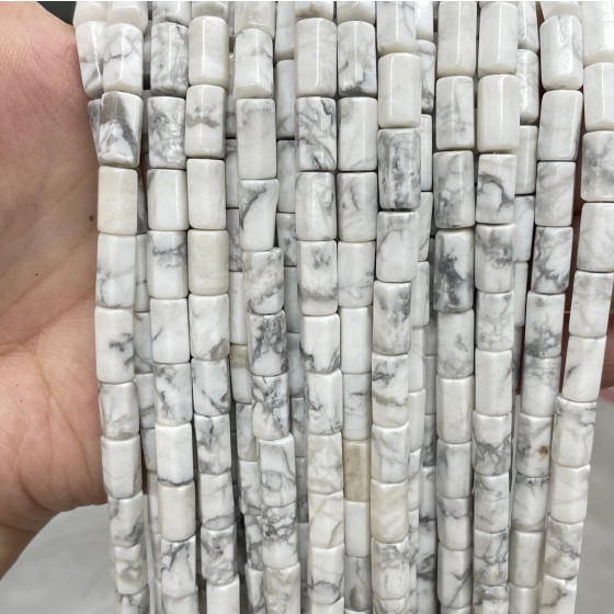 No_1669_Natural White Turquoise Hexagonal Cylinder_6*10-12mm_(Sold Per Strand)