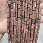 No_1671_Natural Black Line Rhodochrosite Hexagonal Cylinder_6*10-12mm_(Sold Per Strand)