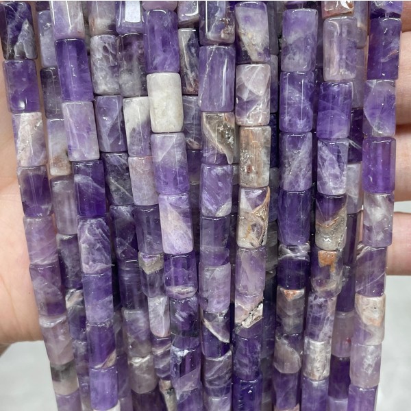 No_1673_Natural Amethyst Hexagon Cylinder_6*10-12mm_(Sold Per Strand)