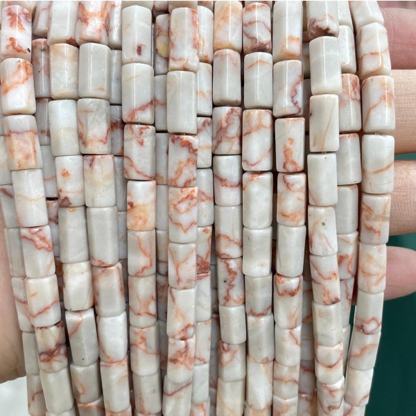 No_1675_Natural Red Network Jasper Hexagon Cylinder_6*10-12mm_(Sold Per Strand)