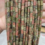 No_1677_Natural Unakite Hexagon Cylinder_6*10-12mm_(Sold Per Strand)