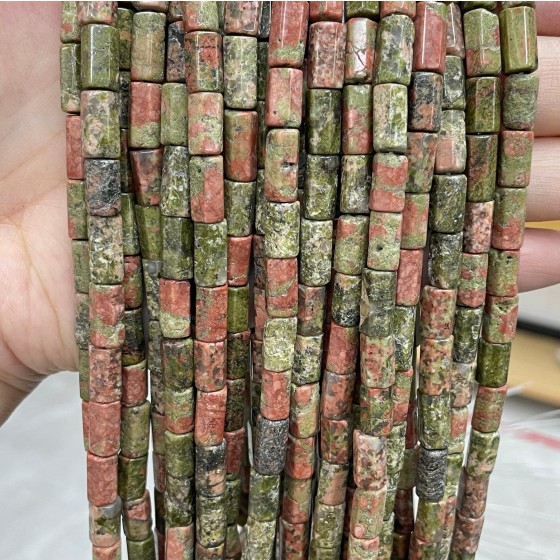 No_1677_Natural Unakite Hexagon Cylinder_6*10-12mm_(Sold Per Strand)