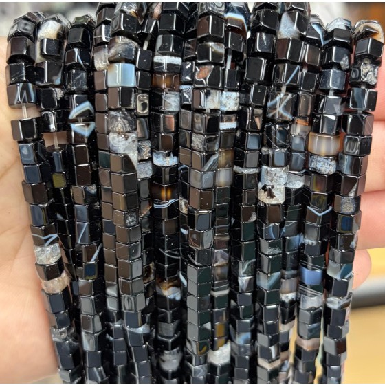 No_1684_Natural Black Striped Agate Hexagon Bead_6*4mm_(Sold Per Strand)