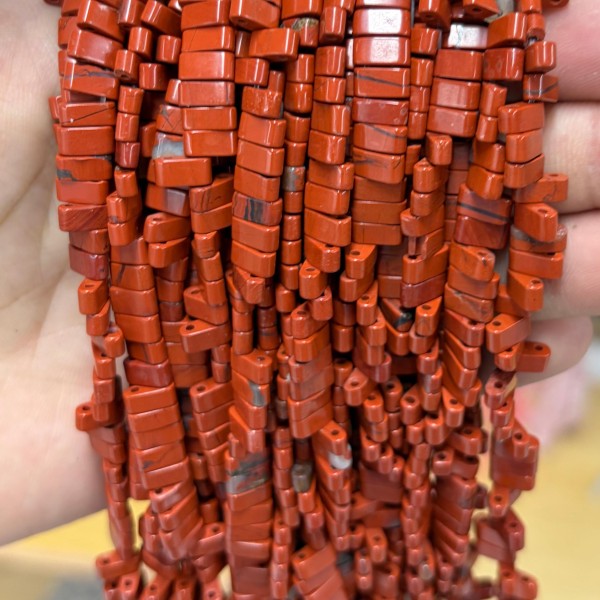 No_1747_Natural Red Jasper Double Hole Square Bead_8*3mm_(Sold Per Strand)