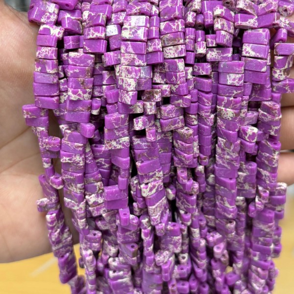 No_1749_Synthetic Purple Imperial Jasper Double Hole Square Bead_8*3mm_(Sold Per Strand)