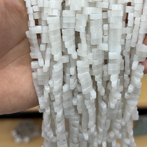 No_1756_Natural White Jade Double Hole Square Bead_8*3mm_(Sold Per Strand)