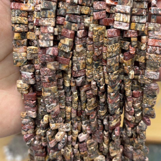 No_1758_Natural Leopard Skin Jasper Double Hole Square Bead_8*3mm_(Sold Per Strand)