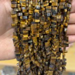 No_1759_Natural Yellow Tiger Eye Stone Double Hole Square Bead_8*3mm_(Sold Per Strand)
