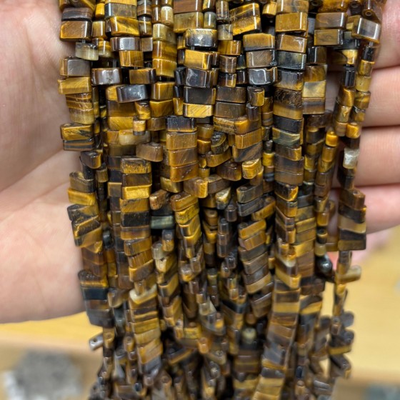 No_1759_Natural Yellow Tiger Eye Stone Double Hole Square Bead_8*3mm_(Sold Per Strand)