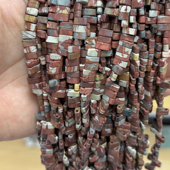 No_1762_Natural Red Jasper Double Hole Square Bead_8*3mm_(Sold Per Strand)